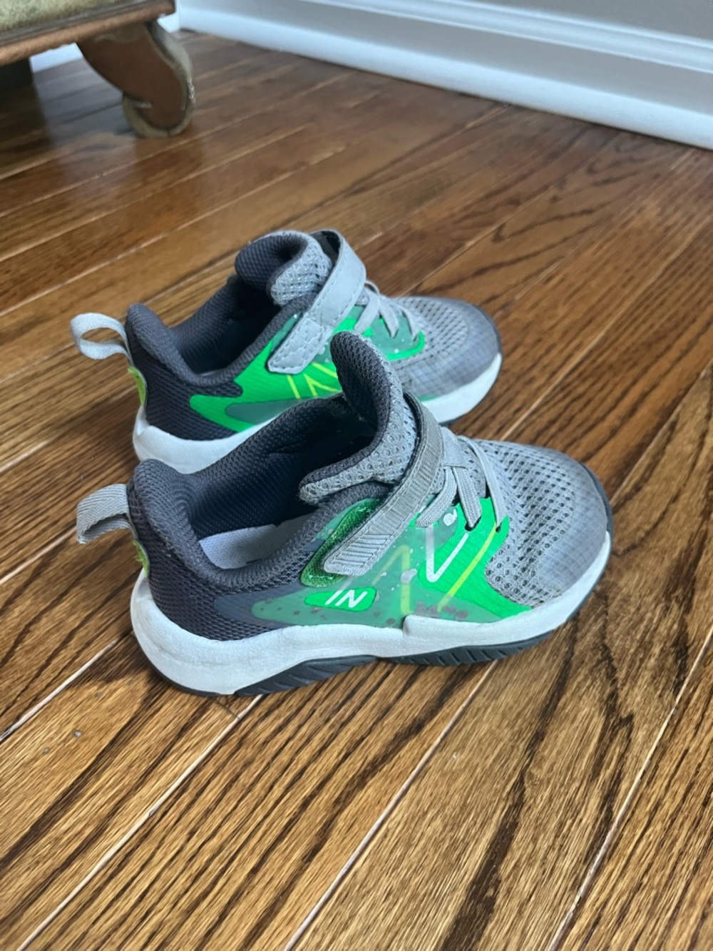 New Balance Gray and Green Kids Athletic Sneakers